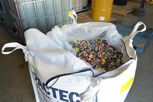 UN cubic yard bag full of batteries